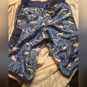 Cat & Jack Blue and White Fish Print Men's Swim Shorts